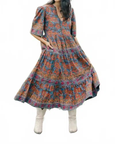 Victoria Dunn Serena Midi Dress In Burnt Umber In Multi