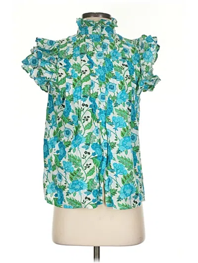 Pre-owned Victoria Dunn Short Sleeve Blouse In Green