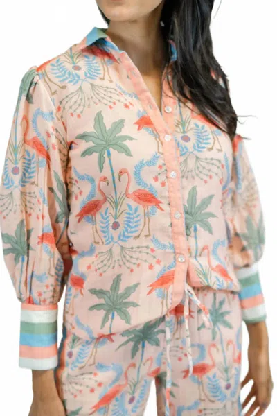 Victoria Dunn Zara Button Down Top In Pink Linen In Multi
