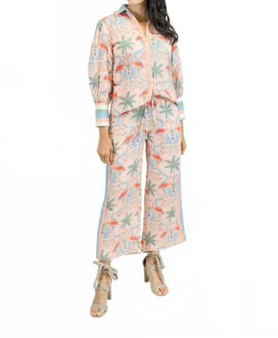 Victoria Dunn Zara Wide Leg Pant In Pink Linen In Multi