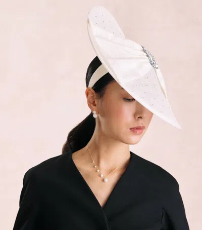 Victoria Grant Sinamay Straw Silk Bow Disc Hat In White