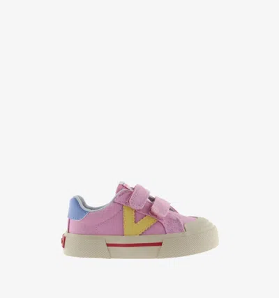 Victoria Kids Tribu Wide Fit Split Leather & Contrast Sneakers In Rosa In Multi