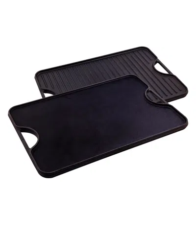 Victoria Large Rectangular Reversible Cast Iron Griddle, Solid, 20" X 14", Seasoned In Black