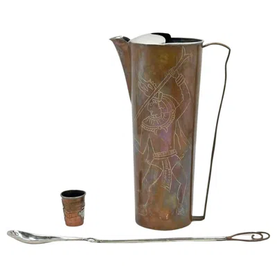 Pre-owned Victoria Of Taxco Ana Nunez Brilanti Taxco Copper Cocktail Pitcher Set Victoria Mexico 1950s In Silver