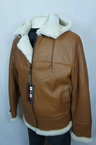 Pre-owned Victoria Orange Men B3 100% Shearling Leather Sheepskin Bomber Flight Coat Jacket M-8xl