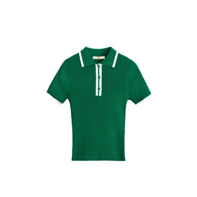 Victoria Paulsen Women's Jamie Pointelle Knit Short Sleeve Polo- Green