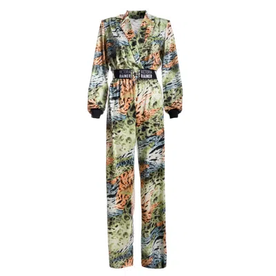 Victoria Rainer Women's Animal Print Long Sleeve Jumpsuit-blazer - Multicolour In Brown