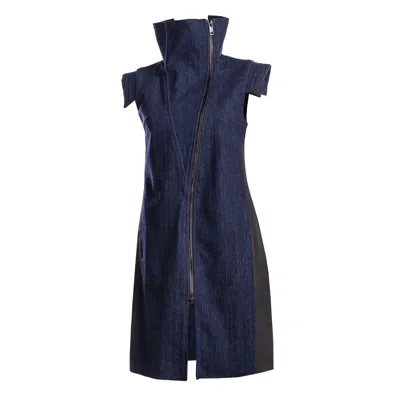 Victoria Rainer Women's Asymmetrical High-collar Sleeveless Jacket - Blue
