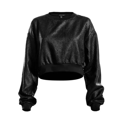 Victoria Rainer Women's Black Cropped Oversized Sweater