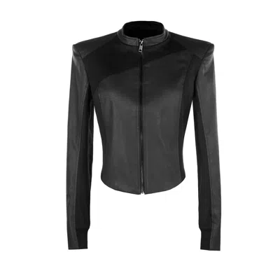 Victoria Rainer Women's Exaggerated Shoulder Denim Jacket - Black