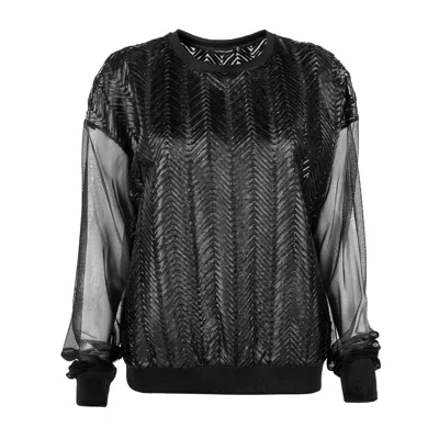 Victoria Rainer Women's Unisex Vegan Leather / Mesh Sweater - Black