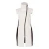 Victoria Rainer Women's White Asymmetrical High-collar Sleeveless Jacket - Ivory & Black In White