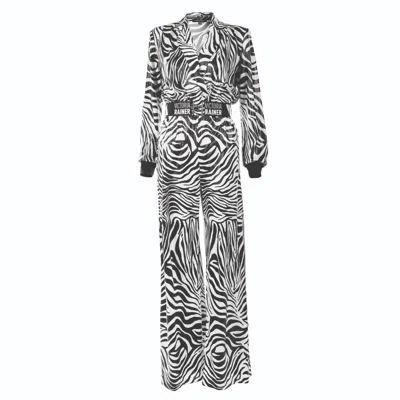 Victoria Rainer Women's Zebra Print Long Sleeve Jumpsuit-blazer - Black