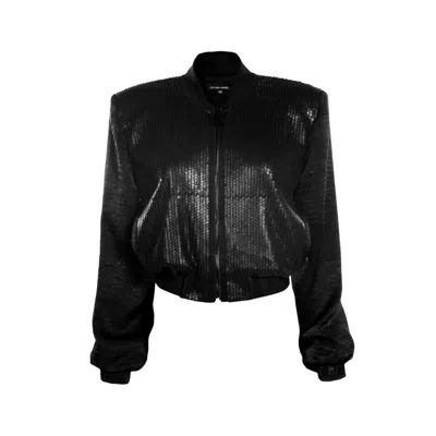 Victoria Rainer Women's Zipp-up Sequined Bomber Jacket Black