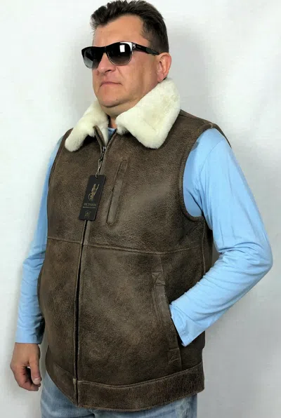 Pre-owned Victoria Real 100% Sheepskin Shearling Leather Espresso/ivory Men Vest Jacket S-8xl,