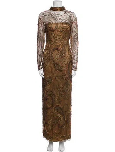 Pre-owned Victoria Royal Ltd Paisley Print Long Dress In Brown