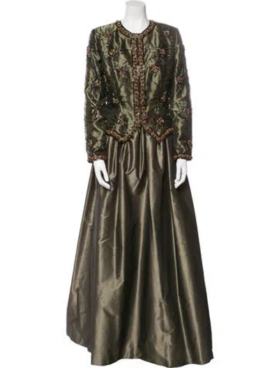 Pre-owned Victoria Royal Ltd Patterned Long Dress In Green