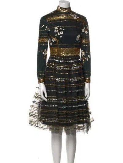 Pre-owned Victoria Royal Ltd Striped Midi Length Dress In Black