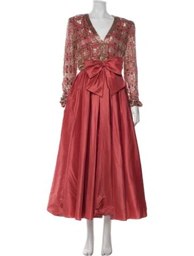 Pre-owned Victoria Royal Ltd V-neck Long Dress In Red