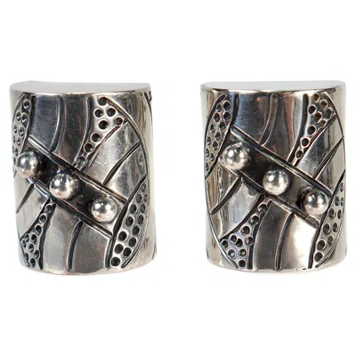 Pre-owned Victoria Signed 'cony' Mid-century Mexican Modernist Silver Clip-on Earrings By  In Multi