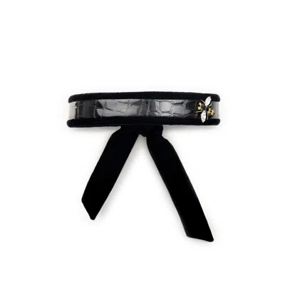 Victoria Slavinskaia Women's Black Crocodile Print Leather Bee Headband