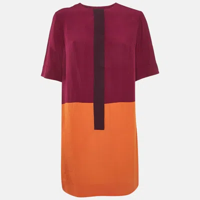 Pre-owned Victoria Beckham Burgundy/orange Colorblocked Crepe Short Dress L