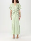 Victoria Beckham Knee Length Dress With Ruched And Ruffled Accents In Green