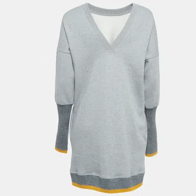 Pre-owned Victoria Victoria Beckham Grey Cotton Rib Detail Sweater Dress S