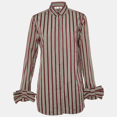 Pre-owned Victoria Beckham Grey Striped Cotton Bow Sleeve Shirt M