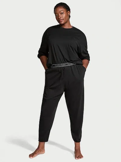 Victoria's Secret 100% Cotton Long Pajama Set In Black