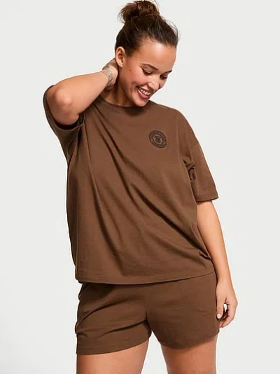 Victoria's Secret 100% Cotton Short Pajama Set In Brown
