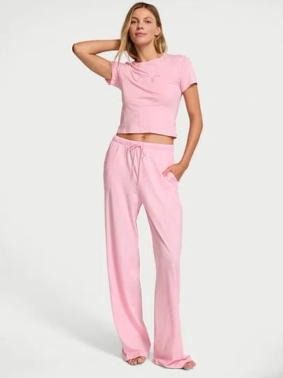 Victoria's Secret 100% Cotton Tee Long Pajama Set In Pink