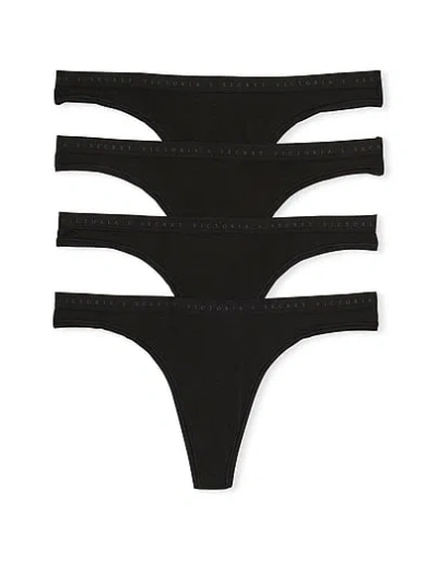 Victoria's Secret 4-pack Stretch Cotton Thong Panties In Black