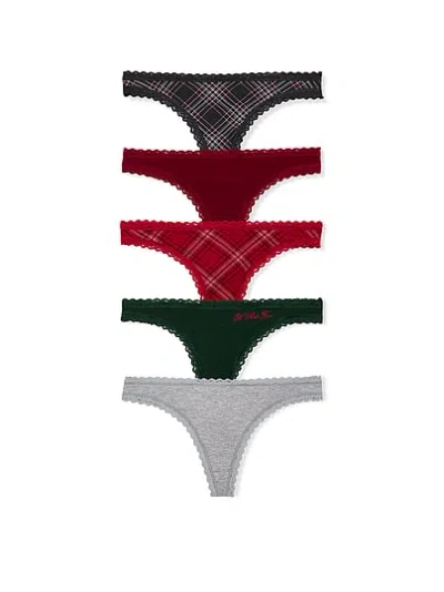 Victoria's Secret 5-pack Cotton Lace-trim Thong Panties In Multi