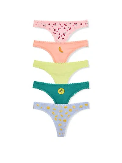 Victoria's Secret 5-pack Cotton Lace-trim Thong Panties In Multi