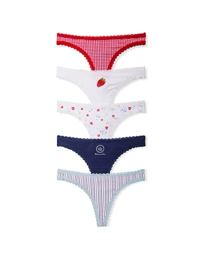 Victoria's Secret 5-pack Cotton Lace-trim Thong Panties In Multi