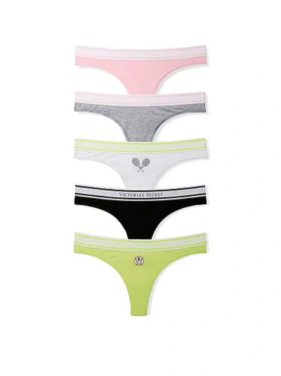 Victoria's Secret 5-pack Logo Cotton Tennis Thong Panties In Animal Print