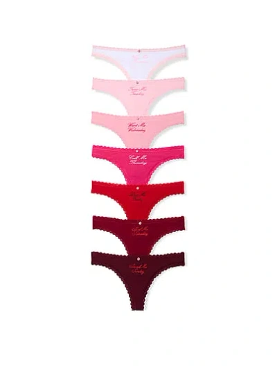 Victoria's Secret 7-pack Cotton Lace-trim Thong Panties In Multi