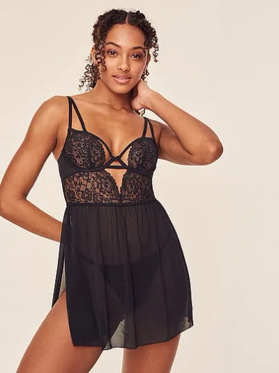 Victoria's Secret Adore Me Rae Babydoll + Panty Set In Black