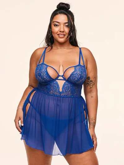 Victoria's Secret Adore Me Rae Babydoll + Panty Set In Blue