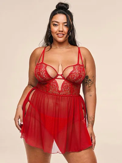 Victoria's Secret Adore Me Rae Babydoll + Panty Set In Red
