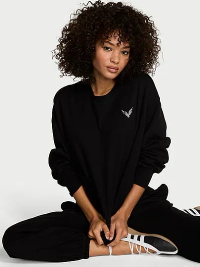 Victoria's Secret Angel Essentials Effortless Fleece Crewneck Sweatshirt In Black