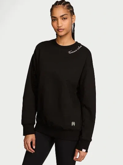 Victoria's Secret Angel Essentials Iconic Fleece Crewneck Sweatshirt In Black
