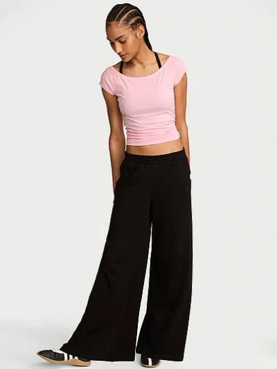 Victoria's Secret Angel Essentials Off-duty Terry Wide-leg Sweatpant In Black