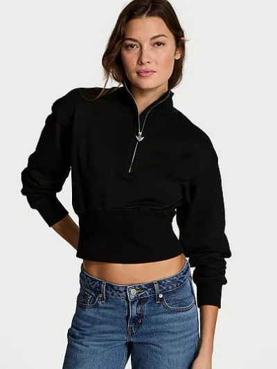 Victoria's Secret Angel Essentials Status Terry Fitted Half-zip Sweatshirt In Black