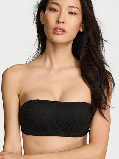 Victoria's Secret Bare Lace Push-up Wireless Bandeau Strapless Bra In Black