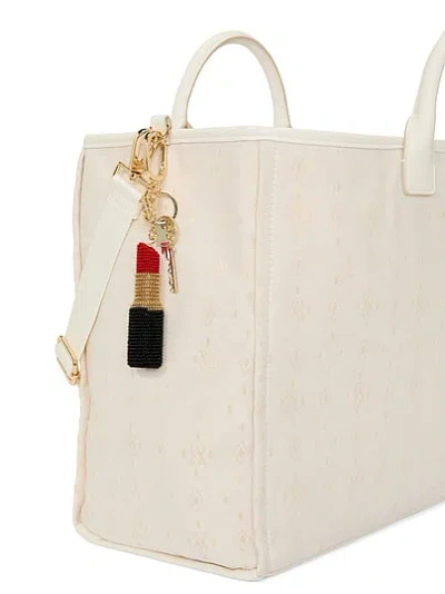 Victoria's Secret Beaded Lipstick Bag Charm Keychain In Gold