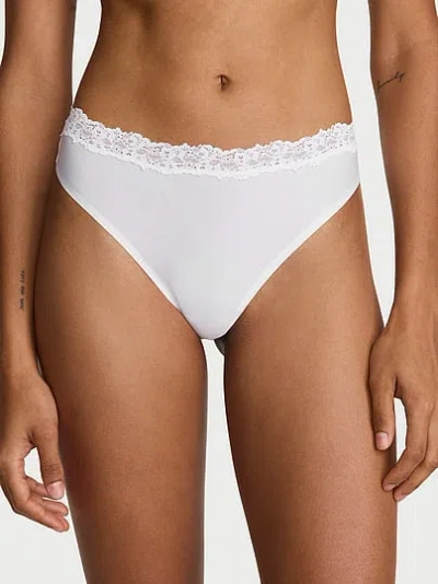 Victoria's Secret Body By Victoria By Flex Lace-trim Mid-rise Thong Panty In White