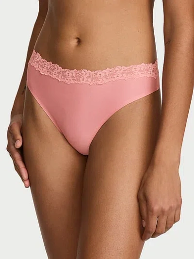 Victoria's Secret Body By Victoria By Flex Lace-trim Mid-rise Thong Panty In Pink