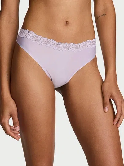 Victoria's Secret Body By Victoria By Flex Lace-trim Mid-rise Thong Panty In Purple